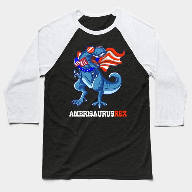 America USA 4th July T-Rex Gift Baseball T-Shirt by Delightful Designs